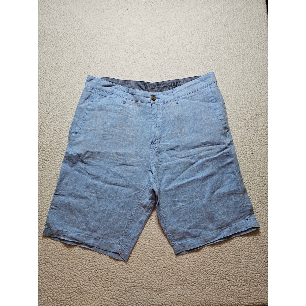 1901 Mens Slim Fit 100% Linen Shorts Light Blue 36 R Summer Chino